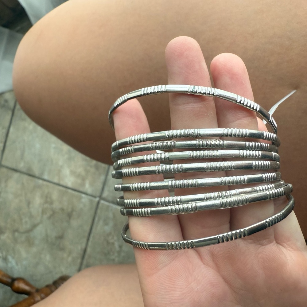 Silver Bangle Bracelets Set